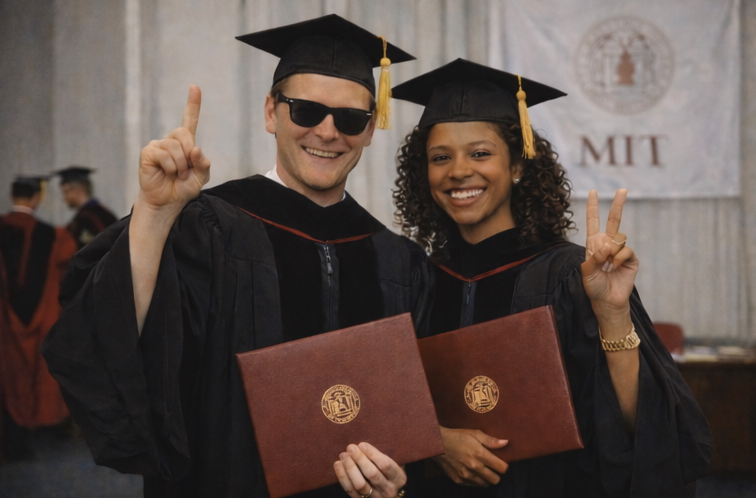 Hamish McLeod and Mia Foster at their MIT graduation