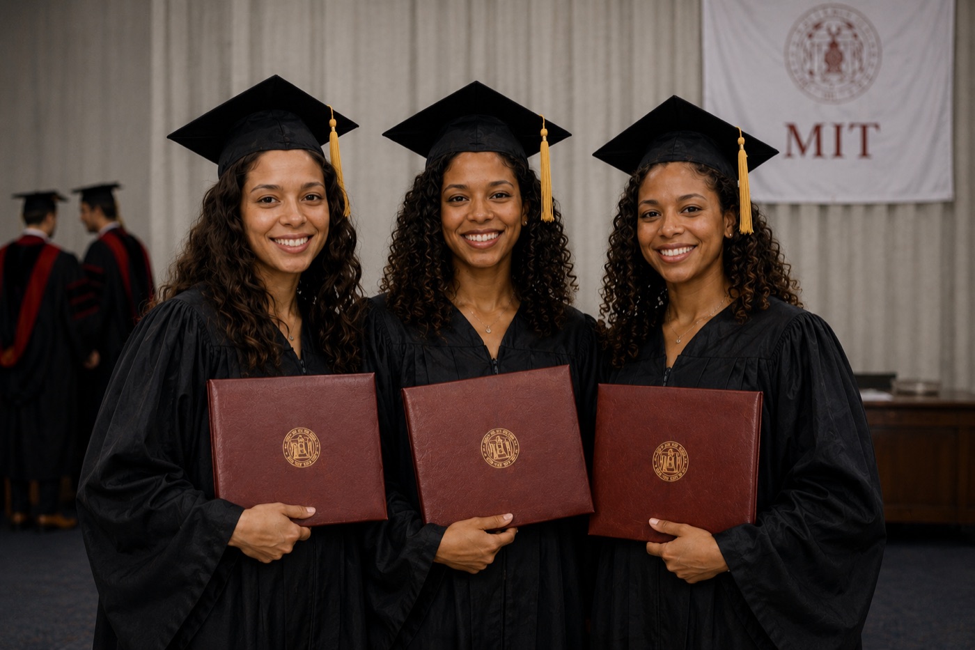 Mina, Aurora, and Luna McLeod-Foster at their MIT graduation